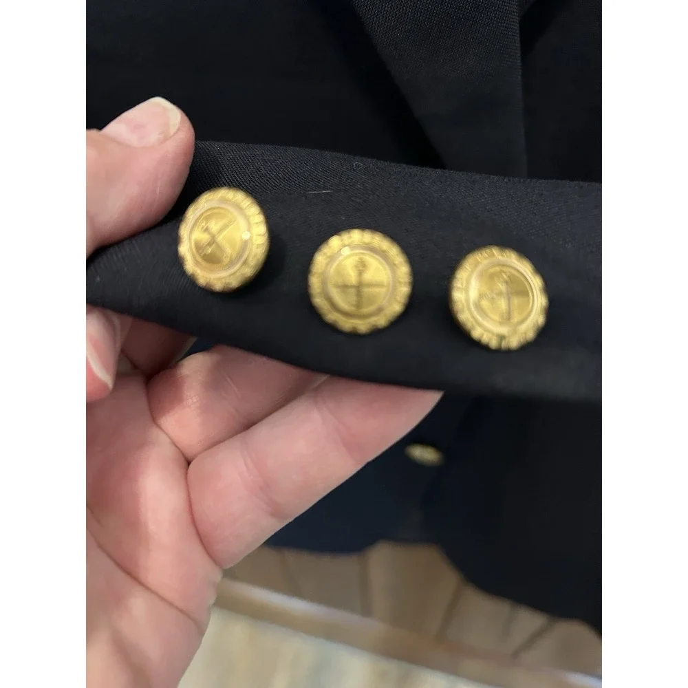 Vtg Hickey Freeman Navy 46 R Gold Bttn Sports Coat USA Canterbury 100% Wool